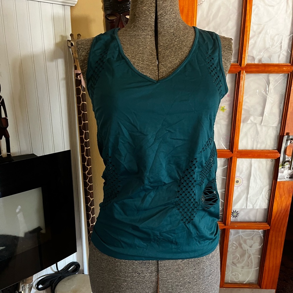 Blue/green cutout Fabletics work out top Sz L